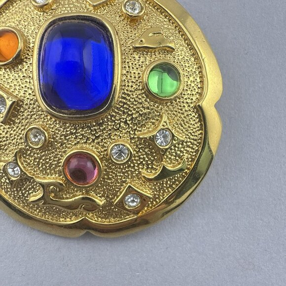 Vintage Park Lane Brooch Pendant Cabochon Multicolor Gripoix Style Medallion 2" - Picture 4 of 10